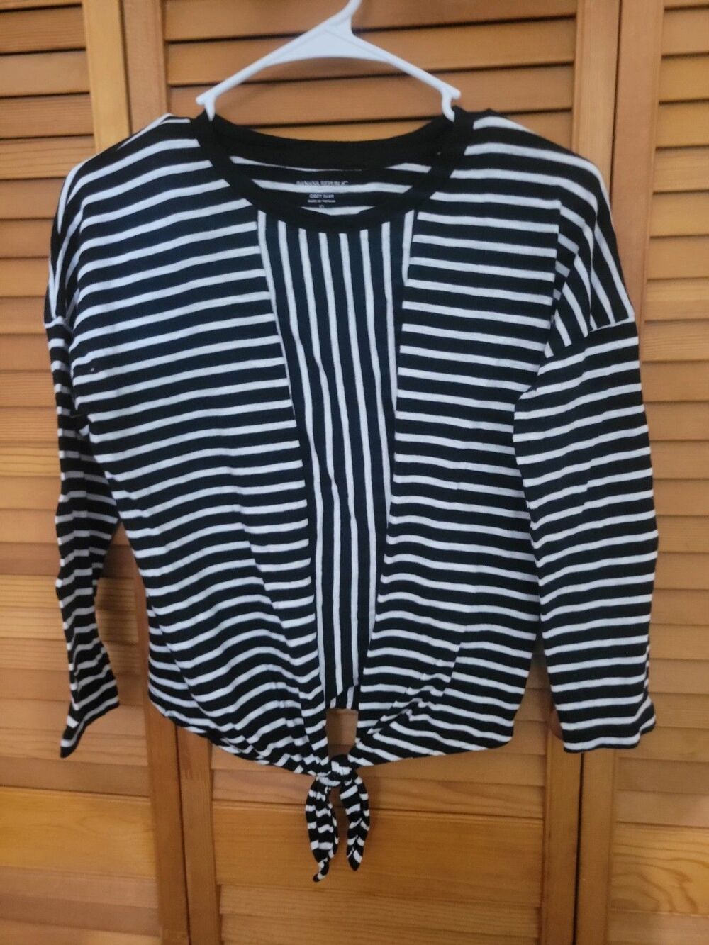 Banana Republic Cozy Slub Black & White Striped Lounge Athleisure Shirt Sz XS
